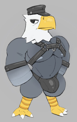anthro areola armband barazoku beak big_bulge big_muscles bulge chest_harness claws clothed clothing feathers feet grey_background harness hat headgear headwear huge_bulge huge_muscles leather leather_armband leather_clothing leather_daddy leather_underwear looking_at_viewer male manly muscular muscular_anthro muscular_male navel nipples non-mammal_nipples pecs simple_background solo standing talons thick_arms thick_thighs thong toes toony topless topless_anthro topless_male tuft underwear creaturemuse animal_crossing nintendo apollo_(animal_crossing) accipitrid accipitriform avian bald_eagle bird eagle sea_eagle 2025 hi_res