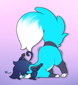 ass_up big_tail blue_body blue_fur blue_hair blue_heart blue_tongue female feral fluffy fluffy_tail fur grey_body grey_fur hair heart_symbol purple_eyes raised_tail simple_background solo tail tongue white_body white_fur conditional_dnp cyan_stars_(artist) cyan_stars canid canine fox mammal 2025