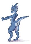 anthro blue_body blue_scales butt ear_fins fin male nude rear_view scales simple_background solo skybluescales azzy_(skybluescales) amphibian aquatic_kobold kobold marine reptile scalie absurd_res hi_res