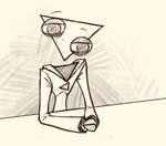 ambiguous_gender arm_on_table clothing eyebrows floating_head for_a_head freckled_face freckles furniture half-closed_eyes hands_on_table hoodie narrowed_eyes solo table topwear triangle_(shape) gooseworx gooseworx_(character) humanoid object_head shape_head english_description sketch