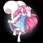 1:1 2021 4_toes 5_fingers alpha_channel anthro barefoot big_hands blue_clothing blue_dress breasts chest_tuft clothing dress feet female fingers fur hair hi_res kdhynamo looking_at_viewer mammal on_one_leg one_eye_closed open_mouth pawpads pink_hair pink_pawpads rodent sciurid simple_background smile solo standing toes transparent_background tree_squirrel tuft white_body white_fur