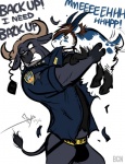 anthro assisted_exposure bottomwear bottomwear_down bulge clothed clothing depantsed duo horn jockstrap male muscular pants pants_down pantsing partially_clothed police police_line simple_background solo_focus torn_clothing underwear white_background bgn disney zootopia chief_bogo bovid bovine cape_buffalo caprine goat mammal