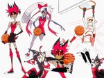 4_fingers accessory anthro antlers arm_warmers armwear ball basketball basketball_(ball) basketball_hoop basketball_uniform blonde_hair bottomwear bow_ribbon bow_tie clothing eye_markings eyewear female fingers footwear fur grey_body grey_skin group hair hair_accessory hair_bow hair_ribbon horn knee_pads long_hair male markings monocle multi_wing multicolored_body multicolored_fur pink_hair red_eyes ribbons scar sharp_teeth shirt shoes shorts shoving simple_background slim smile sneakers sport sportswear tail tank_top teeth throwing throwing_another tied_hair topwear two_tone_body two_tone_fur uniform white_background white_hair wings yellow_teeth notherpuppet hazbin_hotel alastor_(hazbin_hotel) husk_(hazbin_hotel) lucifer_(hazbin_hotel) vaggie_(hazbin_hotel) angel angel_humanoid animal_humanoid deer deer_humanoid demon humanoid mammal mammal_humanoid sinner_demon hi_res