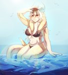 anthro breasts clothed clothing female hair looking_at_viewer simple_background smile solo tail white_body conditional_dnp kinvil teranen fish marine shark 2023 digital_media_(artwork) hi_res shaded