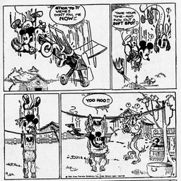 aircraft airplane ambiguous_gender anthro bottomwear clothed clothing dialogue duo feral footwear male open_mouth outside pants shoes speech_bubble text vehicle floyd_gottfredson ub_iwerks walt_disney_(artist) win_smith disney public_domain mickey_mouse wienie_the_dachshund canid canine canis dachshund domestic_dog hunting_dog mammal mouse murid murine rodent 1930 20th_century absurd_res ancient_art black_and_white comic english_text hi_res monochrome