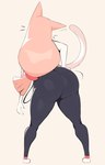 big_butt bottomwear butt clothing femboy hair male pants pink_hair simple_background solo thick_thighs kkoart domestic_cat felid feline felis mammal