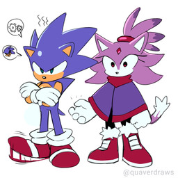 annoyed anthro belly black_nose black_sclera blue_body blue_fur blue_quills boots cloak clothed clothed_anthro clothed_female clothing dipstick_tail duo eyelashes female footwear fully_clothed fully_clothed_anthro fully_clothed_female fur gem gloves green_eyes handwear male markings purple_body purple_cloak purple_clothing purple_fur quills_(anatomy) red_boots red_clothing red_eyes red_footwear red_forehead_gem red_gem red_gem_in_body red_gemstone red_shoes shoes speech_bubble surprised tail tail_markings tan_arms tan_belly tan_inner_ear tan_mouth tapping_foot white_body white_clothing white_fur white_gloves white_handwear white_inner_ear white_tail_tip quavernsfw outcome_memories sega sonic.exe_(creepypasta) sonic_the_hedgehog_(series) blaze_the_cat blaze_the_cat_(outcome_memories) sonic.exe sonic_the_hedgehog domestic_cat eulipotyphlan felid feline felis hedgehog mammal 1:1 hi_res
