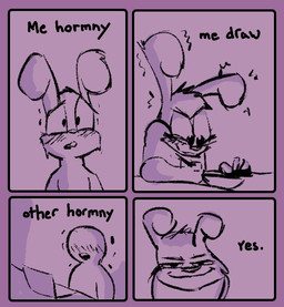 ambiguous_gender anthro aroused drawing_tablet solo text dirty_bunny tourbox dirty_bunny_(character) ambiguous_species lagomorph leporid mammal rabbit 4koma comic english_text meme