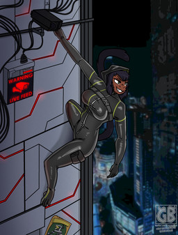 anthro bodysuit building camera climbing clothing feet female latex latex_clothing latex_skinsuit prehensile_feet science_fiction skinsuit solo tight_clothing toes goagandbat sun_jade haplorhine mammal monkey primate absurd_res hi_res