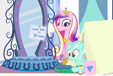 amber_eyes bag duo feathered_wings feathers female feral frown fur green_body green_fur hair horn inside long_hair lying magic mirror multicolored_hair note pink_body pink_feathers purple_eyes royalty smile tape tent text two_tone_hair wings yellow_eyes dm29 friendship_is_magic hasbro my_little_pony mythology lyra_heartstrings_(mlp) princess_cadance_(mlp) equid equine mammal mythological_creature mythological_equine unicorn winged_unicorn english_text