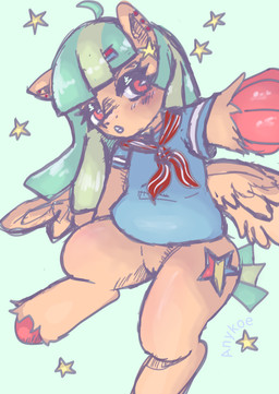 blush blush_lines clothing ear_piercing ear_ring female feral genitals looking_at_viewer piercing ring_piercing school_uniform simple_background solo spread_wings star uniform vulva wings anykoe hasbro my_little_pony mythology minty_star_(anykoe) equid equine mammal mythological_creature mythological_equine pegasus hi_res signature