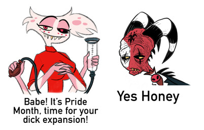 4_fingers 4_hands clothing duo fingers horn lgbt_pride male multi_hand penis_pump sad sharp_teeth simple_background sweater teeth text topwear white_background killb94_(artist) dick_flattening hazbin_hotel hellaverse helluva_boss lgbt_pride_month angel_dust blitzo_(helluva_boss) arachnid arthropod demon humanoid imp mammal spider spider_demon 2021 digital_drawing_(artwork) digital_media_(artwork) english_text meme busty_boy_(lore) male_(lore)