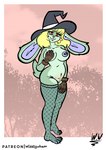 anthro areola breasts clothing female genitals hat headgear headwear magic_user mostly_nude navel navel_piercing nipple_piercing nipples piercing pussy solo witch widdlywham lagomorph leporid mammal rabbit hi_res