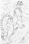 abs breasts crotch_tuft female fur fur_covering_nipples hair muscular not_furry nude solo stripes tuft chinju_r kari_yuga_(tiger_girl) animal_humanoid felid felid_humanoid humanoid mammal mammal_humanoid pantherine pantherine_humanoid tiger_humanoid hi_res monochrome