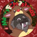 anthro clothing eye_contact happy holidays kigurumi looking_at_another looking_at_viewer male onesie solo naoto christmas deer felid mammal prehistoric_species saber-toothed_tiger 1:1 absurd_res hi_res