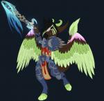 angel_dragon anthro biped clothed clothing dragon eyewear feathers fur glasses hair looking_at_viewer male melee_weapon mythological_creature mythological_scalie mythology partially_clothed scalie simple_background solo source_request standing sword tail twixxel_minty unknown_artist weapon wings