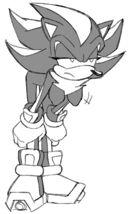 anthro bent_over bent_over_with_legs_held_straight black_body bouncing_breasts breasts clothing crossgender eyelashes female footwear frown gloves half-closed_eyes hands_on_knees hands_on_legs handwear hanging_breasts head_spines lidded_eyes mtf_crossgender narrowed_eyes nipples pointy_ears quills_(anatomy) shoes solo ctrl_bullet sega sonic_the_hedgehog_(series) shadow_the_hedgehog eulipotyphlan hedgehog mammal monochrome