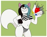 4_claws 4_fingers anthro ball beach_ball bikini biped black_bikini black_bikini_bottom black_bikini_top black_clothing black_eyebrows black_hair black_swimwear blue_hair border breasts brown_eyes cat_tail chest_tuft claws clothed clothed_anthro clothed_female clothing eyebrow_through_hair eyebrows eyelashes female female_anthro finger_claws fingers fluffy fluffy_tail fur glistening glistening_hair green_background hair hand_on_hip hime_cut inflatable inner_ear_fluff long_tail looking_at_viewer looking_down looking_down_at_viewer multicolored_hair navel no_pupils open_mouth open_smile pattern_bikini pattern_clothing pattern_swimwear pink_inner_ear pink_nose pointy_ears popping popping_ball prick_ears sharp_teeth simple_background smile standing straight_hair striped_bikini striped_bikini_bottom striped_bikini_top striped_clothing striped_swimwear stripes swimwear tail teeth three-quarter_view translucent translucent_hair tuft two-piece_swimsuit two_tone_hair white_bikini white_bikini_bottom white_bikini_top white_body white_border white_claws white_clothing white_ears white_fur white_inner_ear_fluff white_swimwear white_tail white_tuft kabula_(artist) domestic_cat felid feline felis mammal 2020 colored digital_drawing_(artwork) digital_media_(artwork) hi_res portrait three-quarter_portrait