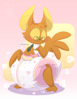 anthro big_diaper blush clean_diaper clothed clothing diaper fur huge_diaper male orange_body orange_fur solo wearing_diaper wings poofykitten chikn_nuggit onyn_ring_(chikn_nuggit) bat mammal digital_media_(artwork) hi_res