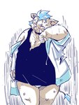 anthro belly blue_hair blush brown_body brown_fur clothed clothing fur hair male overweight pantsless shirt solo tank_top topwear tusks underwear takagi_kyou lifewonders tokyo_afterschool_summoners ganglie_(tas) mammal suid suina sus_(pig) wild_boar 3:4