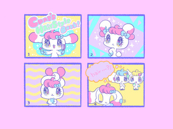 accessory alternative_fashion anthro bangs big_ears big_eyes big_head blonde_hair blue_hair bow_ribbon brush chibi ear_bow eyes_closed fairy_kei female group hair hair_accessory hair_bow hair_ribbon hairbrush hairclip humor j-fashion kemono lidded_eyes looking_at_viewer on_model open_mouth pink_hair ponytail_ears ribbons simple_background sparkles sparkling_background sparkling_eyes superflat tail thought_bubble trio yurie_sekiya peropero_sparkles cune_(peropero_sparkles) melo_(peropero_sparkles) rue_(peropero_sparkles) alien domestic_cat felid feline felis lagomorph leporid mammal mouse murid murine rabbit rodent colorful_theme comic digital_media_(artwork) hi_res pastel_theme