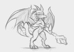 anthro curled_horn dragon_wings eyelashes female fingers head_spikes horn long_tail looking_at_viewer snout solo spikes spikes_(anatomy) spread_wings staff tail wings ather_os friendship_is_magic hasbro my_little_pony mythology princess_ember_(mlp) dragon mythological_creature mythological_scalie scalie 2024 absurd_res black_and_white hi_res monochrome sketch