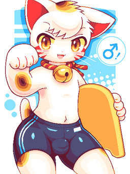 amber_eyes anthro bell bell_collar blush briefs bulge clothing collar fur gender_symbol holding_object kemono looking_at_viewer male male_symbol markings mottled orange_eyes paw_pose piebald pose red_markings simple_background solo symbol underwear whiskers white_body white_fur young young_anthro takiune_(pixiv) maneki-neko calico_cat domestic_cat felid feline felis mammal 2020 3:4 aliasing digital_media_(artwork) low_res portrait three-quarter_portrait warm_colors