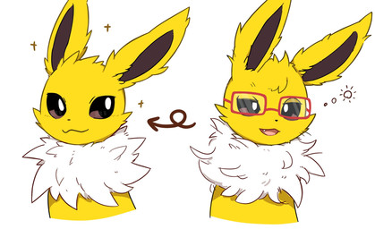 ambiguous_gender brown_eyes bubble cute_fangs drunk drunk_bubble eyewear fangs feral fluffy fur glasses looking_at_viewer open_mouth ruff simple_background solo substance_intoxication teeth tongue wearing_glasses white_background white_body white_fur yellow_body yellow_fur inukami_hikari nintendo pokemon eeveelution generation_1_pokemon jolteon pokemon_(species) 2026 digital_media_(artwork) hi_res