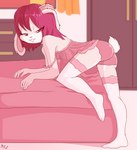 adolescent anthro barely_visible_nipples bed bedroom_eyes bent_over biped breasts buckteeth clothed clothed_anthro clothed_female clothing detailed_background eyelashes female female_anthro furniture genitals hair leaning_on_bed legwear lingerie loli looking_at_viewer narrowed_eyes nipples pink_body pose pussy red_eyes red_hair seductive side_view small_breasts solo stockings teeth text translucent translucent_clothing young young_anthro young_female fuf lagomorph leporid mammal rabbit 2022 artist_name digital_drawing_(artwork) digital_media_(artwork) english_text full-length_portrait handwritten_text hi_res portrait shaded simple_shading