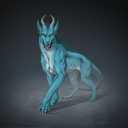 black_lips blue_body blue_skin claws feral lips male open_mouth simple_background solo standing teeth yellow_eyes anisis unknown_species 1:1 2015