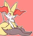 ambiguous_gender anthro blush bodily_fluids cum genital_fluids masturbation obscured_masturbation simple_background solo wakasumire nintendo pokemon braixen generation_6_pokemon pokemon_(species)