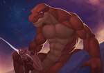 abs anthro biceps bodily_fluids claws cum cumshot ejaculation genital_fluids genitals humanoid_genitalia humanoid_penis male masturbation muscular muscular_male night nude pecs penis solo star kittikary rexodus_(comic) k'vark_(rexodus) acrocanthosaurus carcharodontosaurid dinosaur prehistoric_species reptile scalie theropod