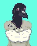 beak big_breasts black_beak black_body black_feathers black_markings blue_background breasts cleavage clothed clothing crossgender feathers female glistening glistening_beak glistening_breasts looking_away markings no_pupils pale_skin red_eyes red_sclera shadow simple_background solo topwear white_clothing white_topwear no-fun-2497 fear_and_hunger crow_mauler animal_humanoid avian avian_humanoid bird bird_humanoid corvid corvid_humanoid corvus_(genus) corvus_humanoid crow crow_humanoid humanoid oscine passerine 2024 colored digital_media_(artwork) low_res pixel_(artwork) shaded