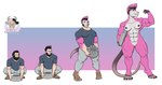 1ceberg absurd_res american_opossum anthro breasts clothed clothing crouching female gender_transformation genitals growth hi_res human humanoid innie_pussy male mammal marsupial mohawk mtf_transformation muscle_growth muscular muscular_female nude pink_body pussy solo torn_clothing transformation transformation_sequence