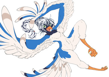 anthro beak black_body black_feathers blue_body blue_feathers braided_hair braided_ponytail breasts cheek_tuft claws curvy_figure enthusiastic facial_tuft feathers featureless_breasts featureless_crotch feet female flying gesture green_eyes hair happy medium_breasts midair navel neck_tuft non-mammal_breasts non-mammal_navel nude nude_female open_beak open_mouth orange_beak ponytail raised_leg scuted_legs scutes simple_background small_waist smile smiling_at_viewer solo spread_wings stripes tail tail_feathers talons thick_thighs toe_claws toes tongue tuft waving waving_at_viewer white_body white_feathers wide_hips wings lovo_(artist) cissa_(idorrth) avian bird corvid magpie_(corvid) oscine passerine digital_media_(artwork) flat_colors hi_res