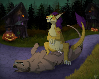 bodily_fluids claws cowgirl_position cum cum_from_vagina cum_in_vagina cum_inside druid duo ejaculation erection eyes_closed fangs female female_penetrated feral feral_on_feral feral_penetrated feral_penetrating feral_penetrating_feral forest from_front_position fur genital_fluids genitals holidays jack-o'-lantern magic_user male male/female male_penetrating male_penetrating_female night on_bottom on_top outside_sex penetration penile penile_penetration penis penis_in_vagina plant sabertooth_(anatomy) sex simple_background smile spread_legs spreading tail teeth toe_claws tree tribal_spellcaster vaginal vaginal_penetration vulva caraluca halloween rae_(caraluca) dasyuromorph druid_(feral) felid feline mammal marsupial recently_extinct_species thylacine absurd_res digital_media_(artwork) hi_res