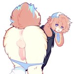 anthro anus backsack balls blush blush_lines bottomless butt butt_focus clothed clothing collar crossdressing femboy floppy_ears fluffy fluffy_ears fluffy_tail fluffy_thighs footwear genitals happy hat headgear headwear hoodie leaning leaning_forward long_ears lop_ears male male_anthro open_mouth open_smile panties panties_down partially_clothed penis penis_tuck presenting presenting_hindquarters rear_view scut_tail short_tail smile socks solo tail topwear underwear underwear_down katsucoffee lagomorph leporid mammal rabbit hi_res