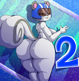 abstract_background anthro armor big_butt butt female fur genitals grey_body grey_fur headgear headgear_only helmet helmet_only thick_thighs vulva white_body white_fur wide_hips iguanasarecool animal_crossing nintendo agent_s_(animal_crossing) mammal rodent sciurid tree_squirrel hi_res