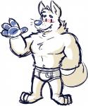 3_toes 4_fingers anthro barefoot biped blush briefs briefs_only bulge clothed clothing feet fingers fur male muscular muscular_anthro muscular_male solo tighty_whities toes topless underwear underwear_only white_body white_briefs white_clothing white_fur white_underwear goronic canid canine mammal