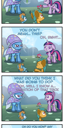 angel_(mlp) blue_fur blush cape clothing comic cub cutie_mark dialog english_text equine eyes_closed facial_hair female feral friendship_is_magic fur hair hat horn horse humor lagomorph long_hair looking_at_viewer mammal multi-colored_hair my_little_pony open_mouth outside pegasus pink_fur pink_hair pinkie_pie_(mlp) pony purple_eyes purple_fur purple_hair rabbit rainbow_dash_(mlp) rainbow_hair singing smile text tongue trixie_(mlp) twilight_sparkle_(mlp) two_tone_hair unicorn wadusher0 winged_unicorn wings young
Rating: Questionable
Score: 13
User: Deatron
Date: September 03, 2013