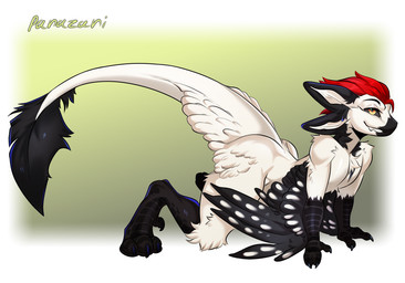 4_ears all_fours ambiguous_gender anthro bedroom_eyes biped black_body black_claws black_feathers black_fur black_sclera butt chest_tuft claws digitigrade eyebrows feathered_wings feathers feet fingers fluffy fur hair long_tail looking_at_viewer male male_anthro markings multi_ear multicolored_body narrowed_eyes nude nude_anthro orange_eyes pose pseudo_hair raised_tail red_hair scuted_legs scutes seductive side_view simple_background smile solo tail tail_feathers tail_tuft teeth toe_claws toes tuft white_body white_feathers white_fur white_tail white_wings winged_arms wings yellow_eyes parazari layvan_(avali) avali avian 2025 digital_media_(artwork) hi_res shaded signature