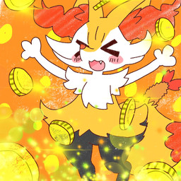 >o< ambiguous_anthro ambiguous_gender anthro arms_out biped blush blush_stickers coin cute_fangs digitigrade dipstick_tail eyes_closed fangs featureless_crotch food front_view gold_(metal) gold_coin markings object_in_tail open_mouth open_smile shrimp_(food) simple_background smile solo standing tail tail_markings teeth annyui0611 nintendo pokemon braixen canid generation_6_pokemon mammal pokemon_(species) 1:1 2022 digital_drawing_(artwork) digital_media_(artwork) hi_res japanese_description portrait three-quarter_portrait translated_description