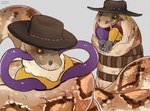 ambiguous_gender anthro anthro_prey brown_body brown_clothing brown_hat brown_headwear brown_scales clothing duo feral feral_pred fur grey_background grey_pawpads hat headgear headwear in_mouth male multicolored_eyes neck_bulge nude oral_vore pawpads pupils red_eyes scales simple_background slit_pupils tan_body tan_scales text two_tone_eyes vore white_body white_fur yellow_body yellow_eyes yellow_fur roobin rango_(movie) rattlesnake_jake reptile scalie snake artist_name hi_res