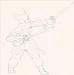 anthro clothed clothing coat hand_behind_back melee_weapon rapier simple_background solo sword topwear weapon whiskers salaciouslx log_horizon nyanta domestic_cat felid feline felis mammal 2018 absurd_res hi_res sketch