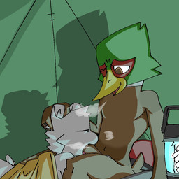breath brown_body duo eyes_closed feathers fellatio green_body green_feathers lamp lantern male male/male navel one_eye_closed oral penile sex sitting tent white_body pb-art anas anatid anseriform avian bear bird dabbling_duck duck mallard mammal 1:1