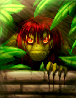 5_fingers ambiguous_gender anthro black_claws claw_marks claws finger_claws fingers green_body green_scales grin hair half-closed_eyes leaf log long_hair looking_at_viewer narrowed_eyes plant pupils red_eyes red_hair scales sharp_teeth slit_pupils smile solo teeth wood yellow_sclera bassybefuddle conditional_dnp lizard reptile scalie 2020 hi_res