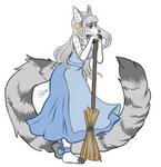 anthro barefoot clothed clothing ear_piercing ear_ring eyebrows eyelashes feet female fingers fur grey_body grey_fur grey_hair hair paws piercing plantigrade ring_piercing smile solo toes kaitycuddle 2020 digital_media_(artwork)