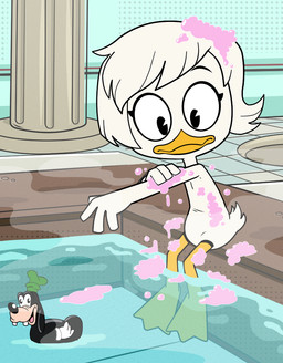 3_toes 4_fingers anthro bath bathing bathroom beak black_eyebrows black_eyes eyebrows eyelashes feathers featureless_chest featureless_crotch feet female female_anthro fingers flat_chested floor hair head_turned inside membrane_(anatomy) mouth_closed nude nude_anthro nude_female partially_submerged pillar rubber_duck scuted_legs scutes short_hair sitting soap solo suds tail tail_feathers tile tile_floor toes water webbed_feet white_body white_feathers white_hair yellow_beak yellow_feet yellow_legs young young_anthro young_female mopgoblin disney ducktales ducktales_(2017) fan_character goofy_(disney) webby_vanderquack anatid anseriform avian bird duck 2025