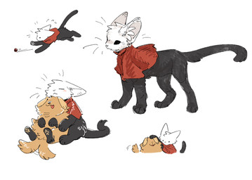 ambiguous_gender beads black_body black_eyes black_fur brown_body brown_fur clothing duo empty_eyes eyes_closed feral fur headpat hug inner_ear_fluff motion_lines mouth_closed pawpads paws prayer_beads quadruped red_clothing rosary running simple_background sitting tail tail_motion tailwag tongue tongue_out tuft white_background white_body white_fur aaasakawa hollow_knight:_silksong hollow_knight_(franchise) team_cherry hornet_(hollow_knight) canid canine felid feline mammal 2025 hi_res