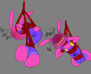 anthro asphyxiation bdsm blush bodily_fluids bondage bound bulge choking clothing drooling duo erection erection_under_clothing erotic_asphyxiation female genital_fluids harder male mask masochism moan motion_lines one_eye_closed precum precum_stain precum_through_clothing restraints rope rope_bondage rope_harness saliva speech_bubble submissive submissive_male suspension suspension_bondage sweat sweatdrop tail tail_motion tailwag wet wet_clothing wrapped_around karnthud glitch_productions the_amazing_digital_circus evil_jax_(tadc) gangle_(tadc) animate_inanimate humanoid lagomorph leporid living_mask mammal rabbit absurd_res hi_res
